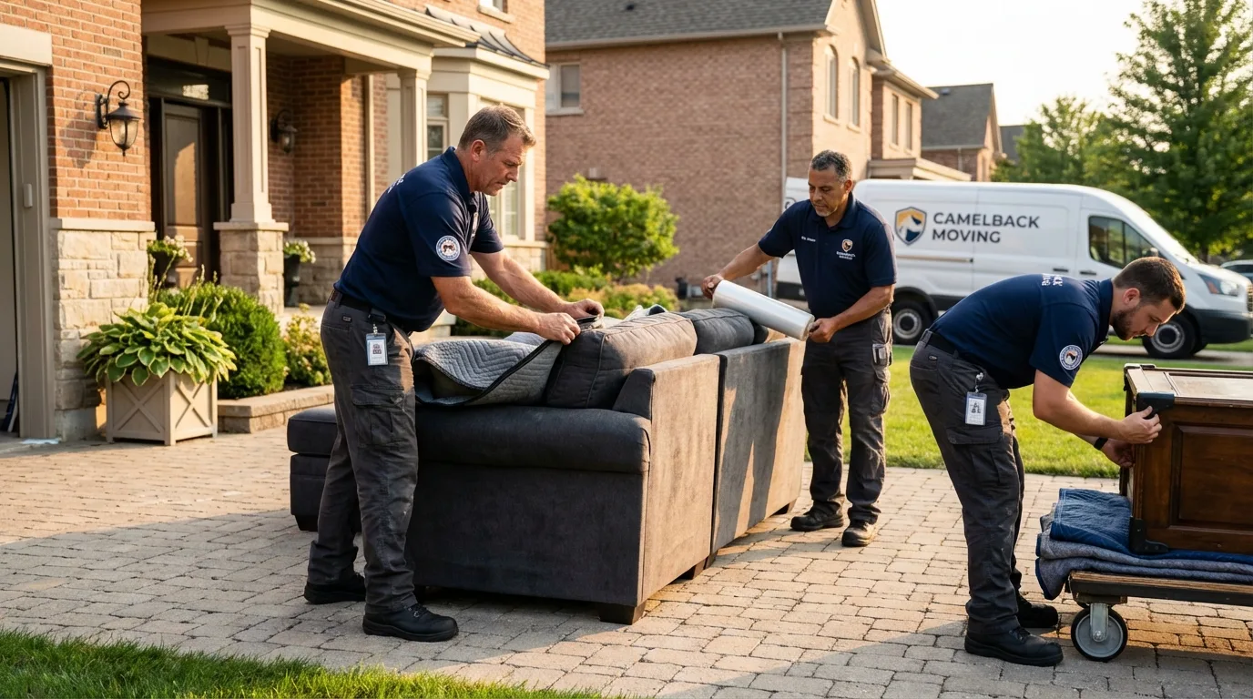 Large estate moving crew wrapping furniture in Evansdale, IA